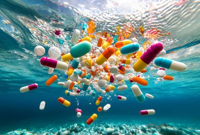 Viele Pillen schwimmen im Wasser